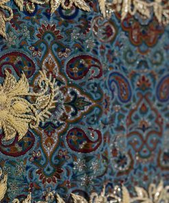 ترمه هاشمی ابریشم طرح رز انگوری – سرمه‌دوزی و منجوق‌دوزی دست‌دوز (جلو مبلی و عسلی)