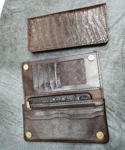 کیف پول دلت با جای موبایل ساخته شده از چرم گاوی قهوه‌ای