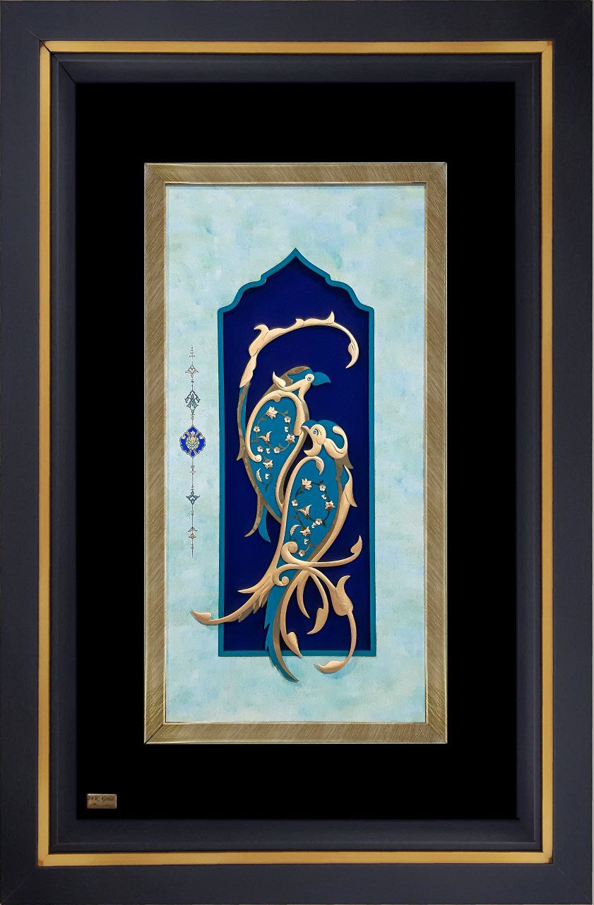 تابلو هنری مرغان بهشتی با ورق طلا ۲۴ عیار